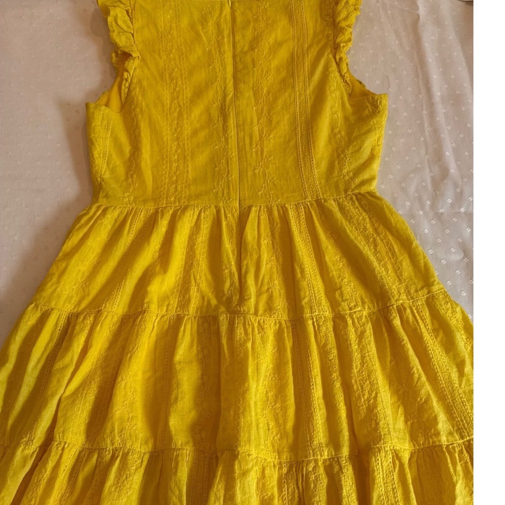 Laundry by Shelli Segal Yellow Eyelet Tiered Ruffle Mini Dress Size 8 - Picture 2 of 6